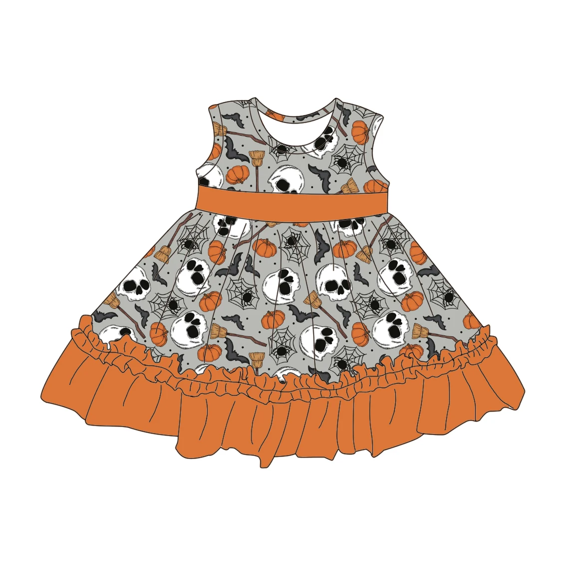 2023 Summer Kids Dress Girl Sleeveless Dress Round Neck Princess Dress Print Cartoon 3D Straight Knitting Children Girls Support