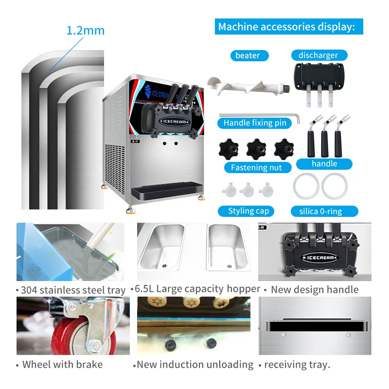 MK-6618CTB commercial automatic tabletop 3 flavors hotel machinery ice-cream machine wholesale price