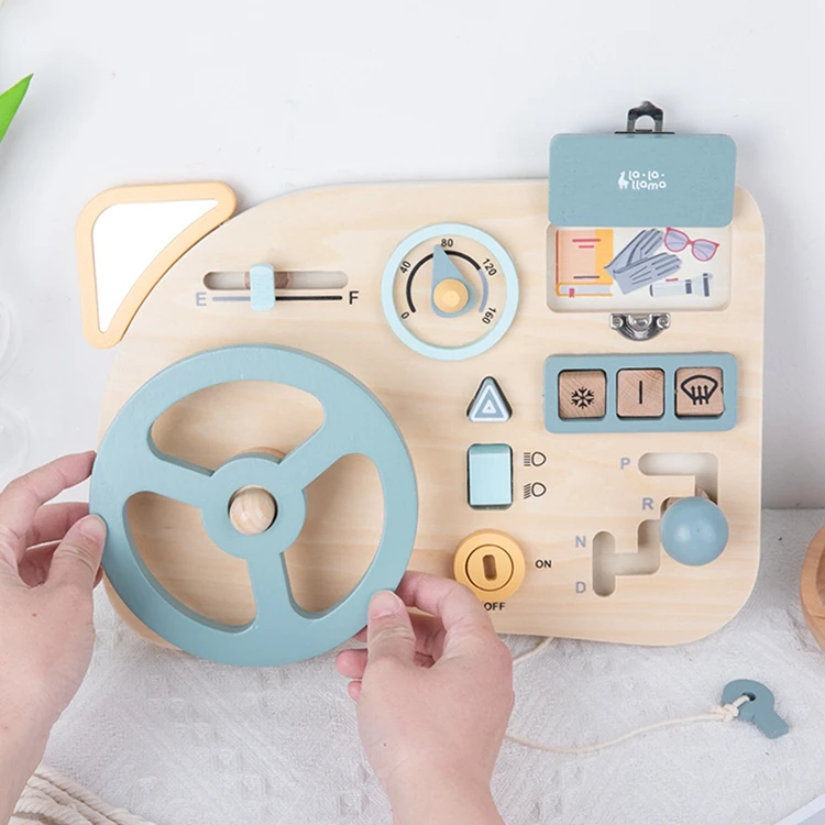 Montessori wooden movable board learning driving toy vehicle busy board