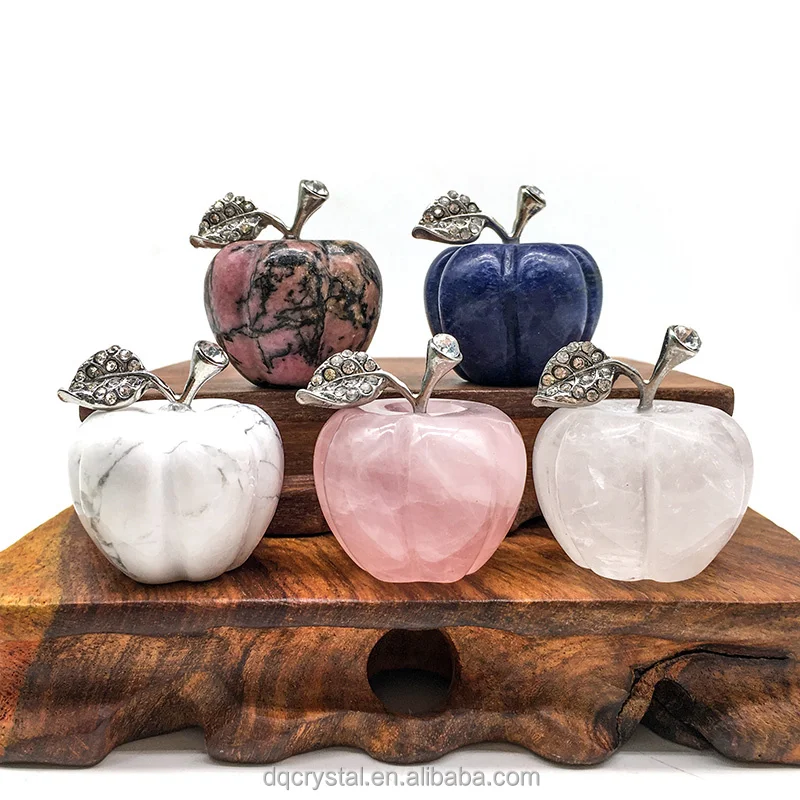 Christmas Gift Natural Gemstone Crystal Rose Quartz Apple Reiki Hand Carved Crystal Carving Apple Pumpkins for Halloween Decora