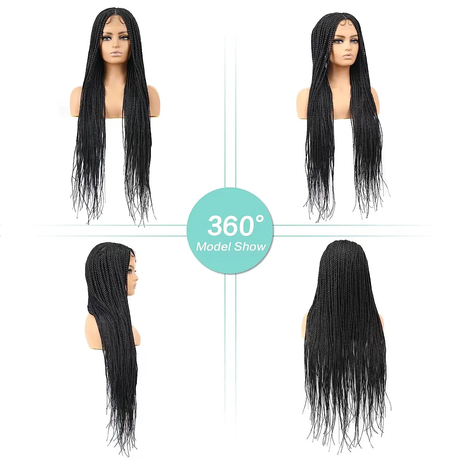 Wholesale Full Double Lace Front Square Knotless Box Braid Wig,Lightweight Synthetic Ombre Light Brown Hand Braided Wigs