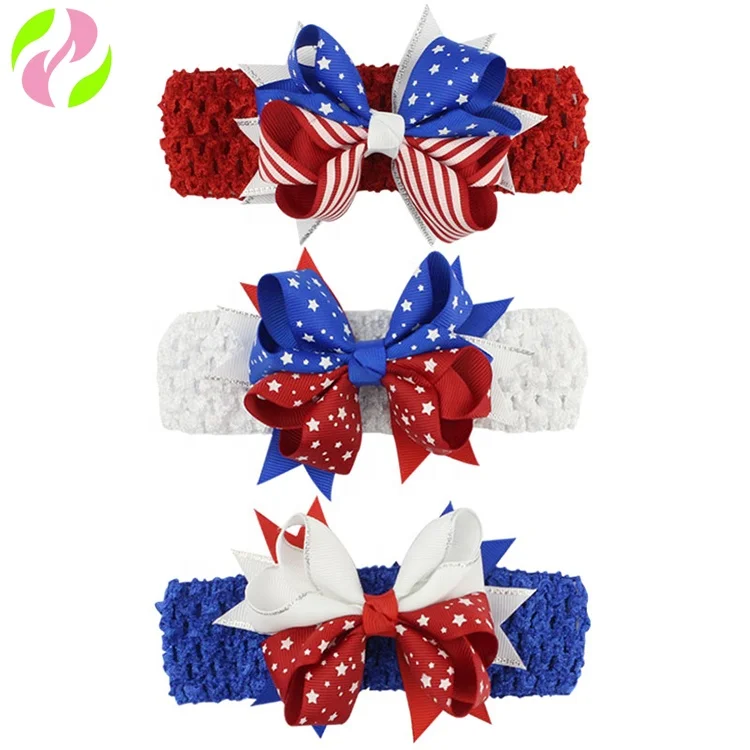 
 Cheer лук 4th of July Hairbow крючком эластичная повязка на День Независимости, лента для волос красного, синего и белого цвета, заколки для волос, для детей, повязки на голову  