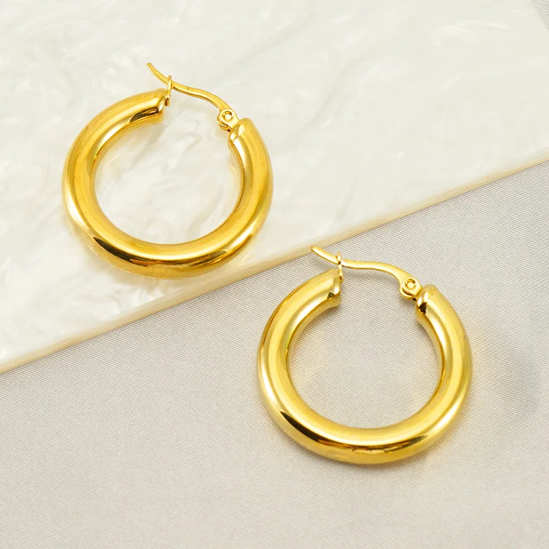 High End Fashion Stainless Steel Jewelry New Trendy Ear Ring 18k Gold Plated Big Tube Channel Hoop Earrings For Women 2022
