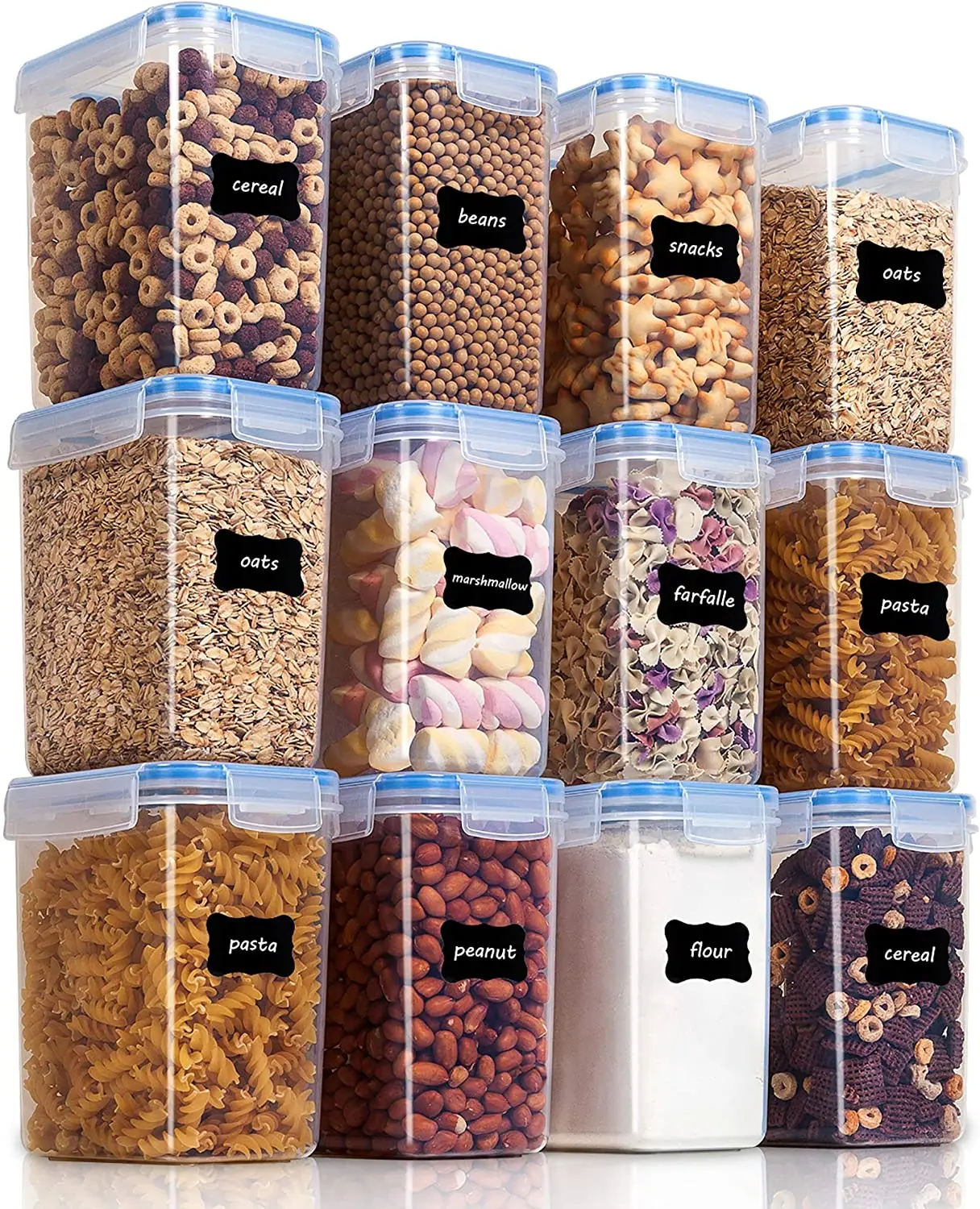 Airtight Food Storage Containers 12 Pieces 1.5qt / 1.6L- Plastic PBA Free Kitchen Pantry Storage Containers for Sugar Flour and