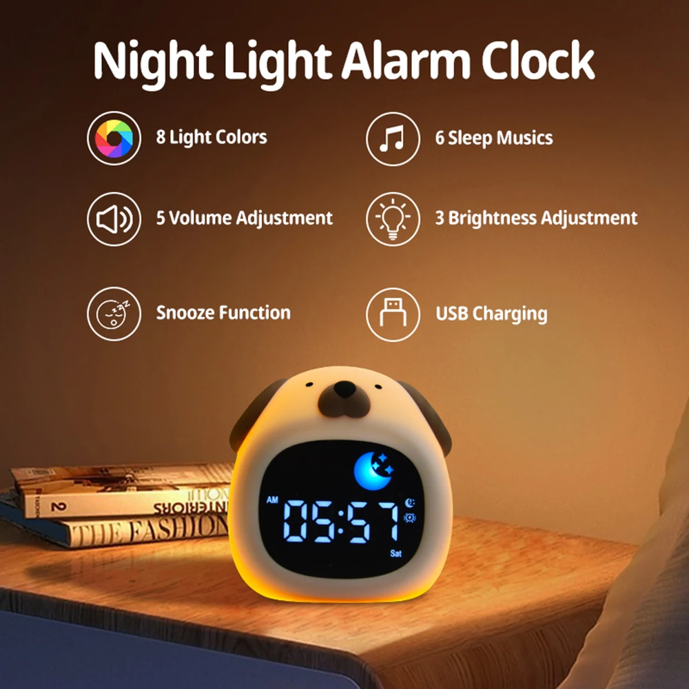Kids Alarm Clock,Toddler Sleep Training Clock with Night Lights,Sound Machine,Gift Idea for Children Kids Toddler Boy Girl