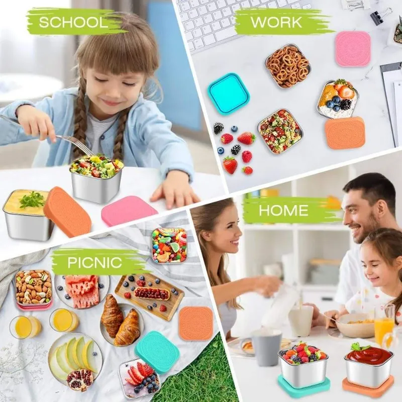 High-value Stainless Steel Lunch Boxes with Silicone Lids Lunch Food Storage Containers Stackable Box Food Snack