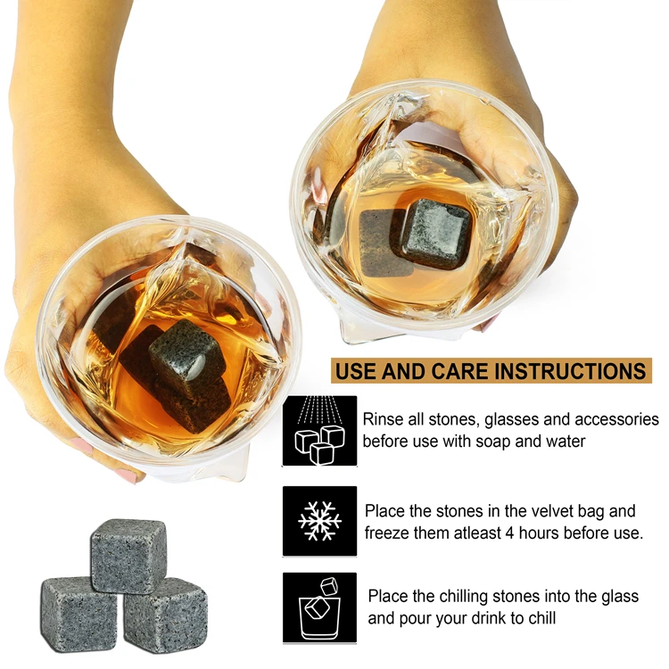 Personalized Old Fashioned Emgraved Whiskey Glass And Whiskey Stones Gift Set With Wooden Tray IWIN Supplier
