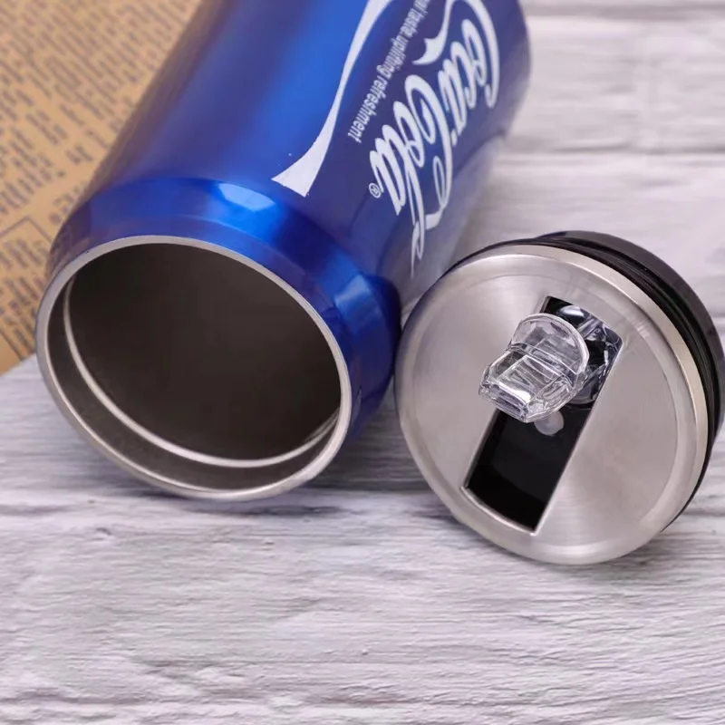 Wholesale Vacuum Ice Beverage Can 304 Stainless Steel Thermal Cola Can Personalized 280ML/480ML Double Wall  Can With Drink Lid