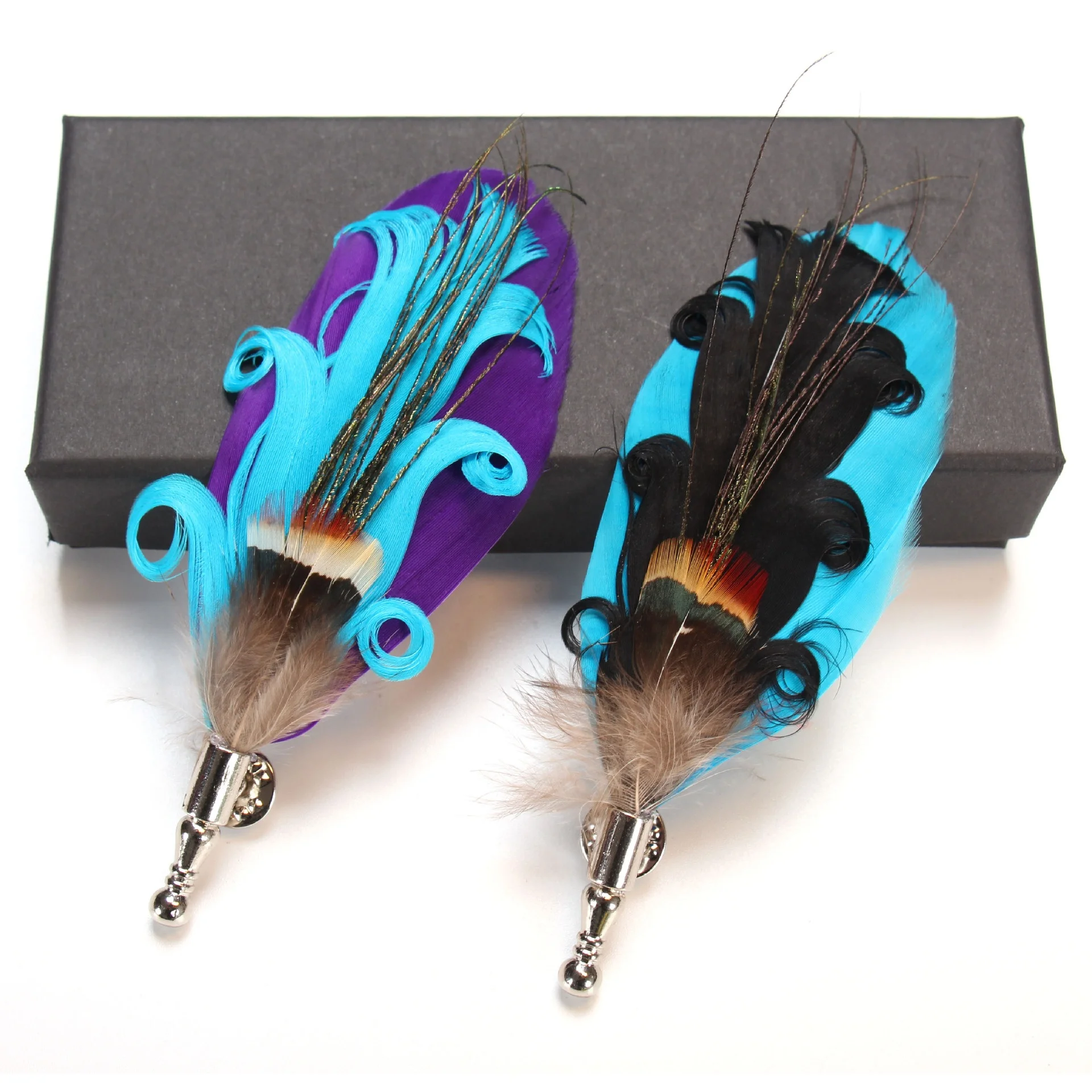 Colorful Animal Feather Brooch Pins Curly Hair Alloy Brooch for Men Jewel Cloth Decoration