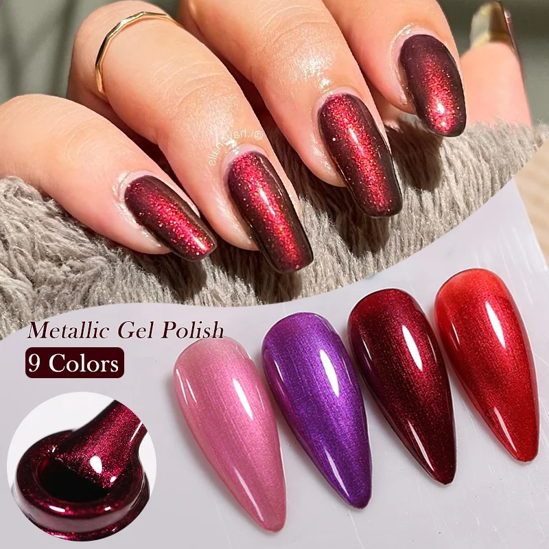 LILYCUTE Chrome Platinum Glitter Red Gel Paint Nail Art Varnish Shiny Mirror Metal Effect Metallic Gel Polish for Nail Painting