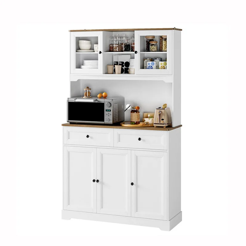 Luxury white freestanding tall wood cupboards high solid oak sideboard and buffet cabinet drawers furniture