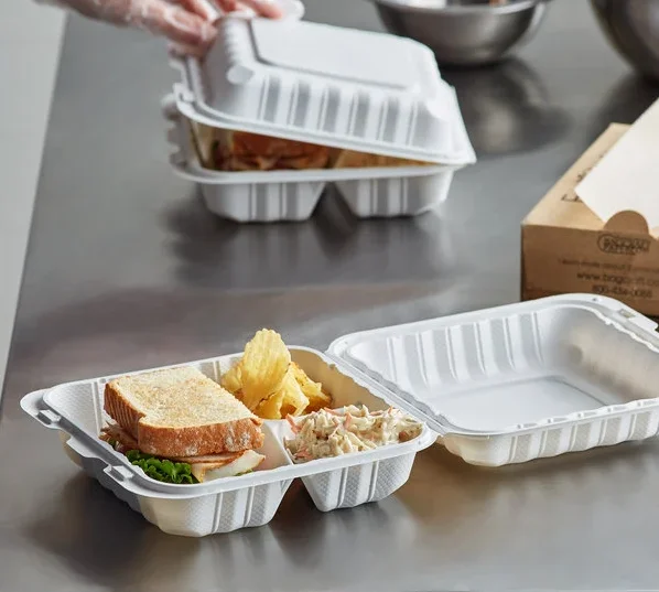 9 In 9 3 Compartment Food Container Hinged Lid Container Biodegradable Food Packaging Plastic Burger Box