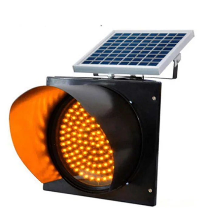 300mm Solar Yellow Flashing Led Traffic Warning Signal Light