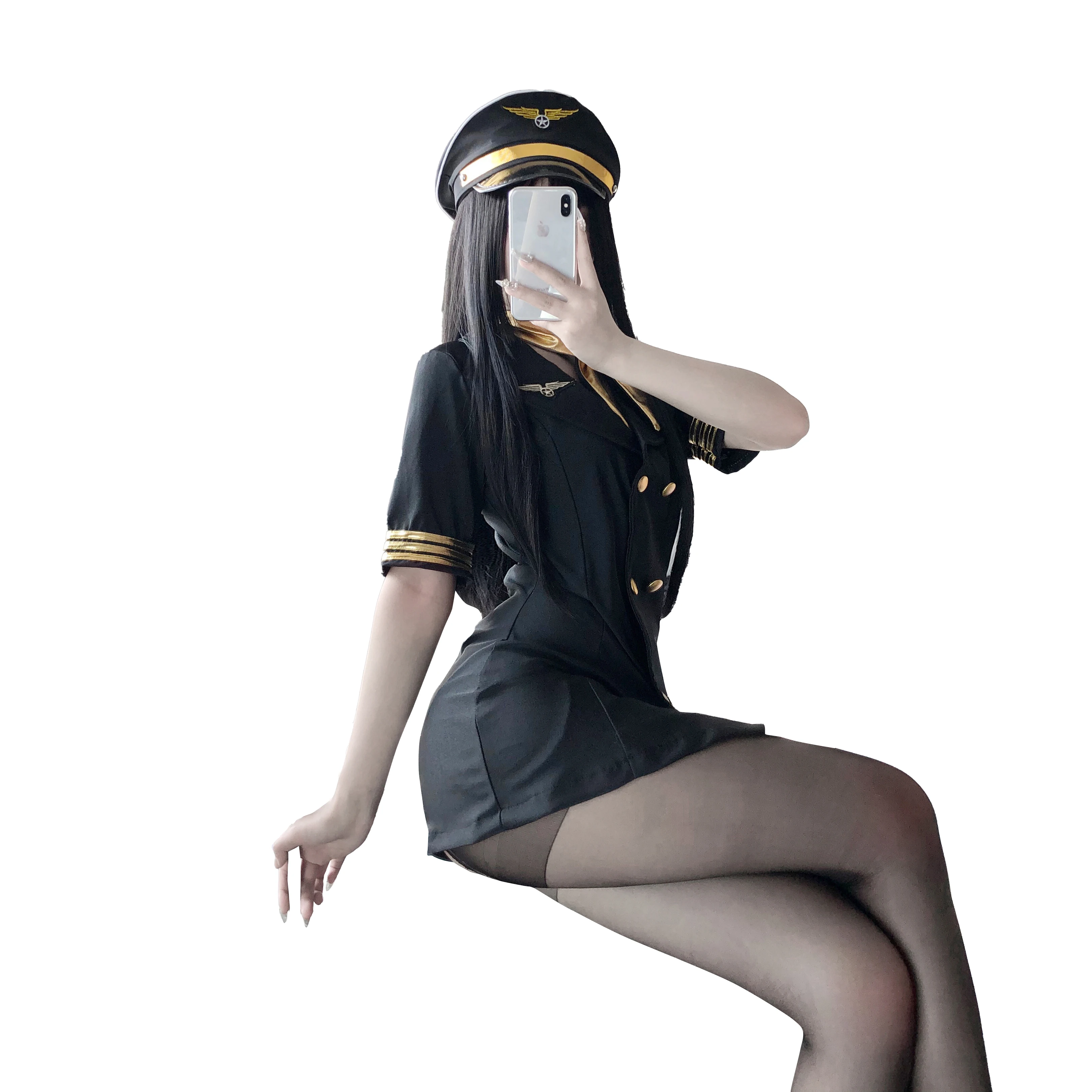 Sexy Role Play Passion Airline Stewardess Uniform Air Hostess Costumes With Silk Stockings Erotic Outfit Uniform Skirt