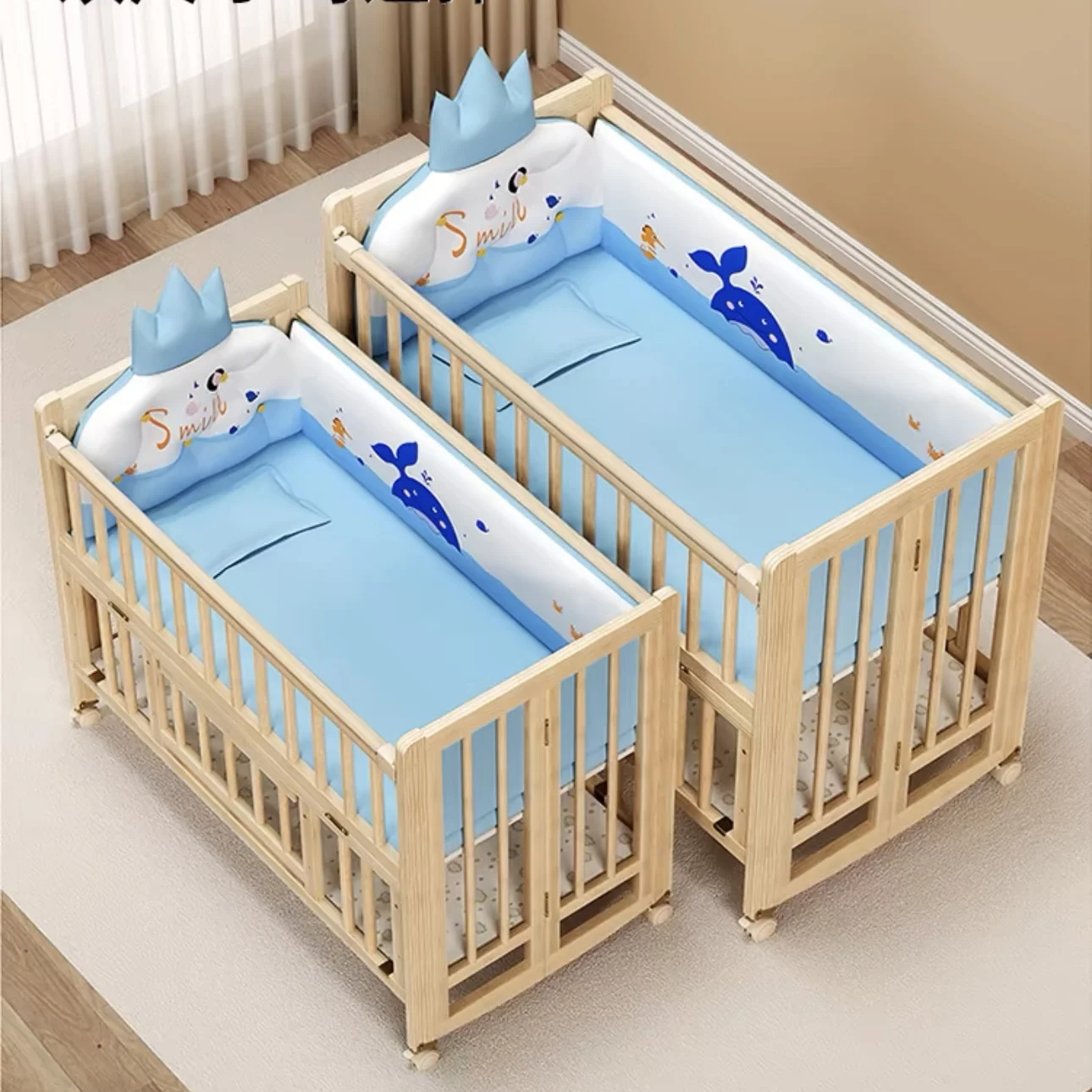 Adjustable Height Multifunction Convertible Toddler Sleeping Bed Swing Rocking Solid Wood Kids Cribs With Baby With Bumpers