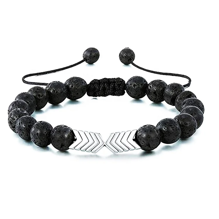 Most Popular Braided Rope Mens Women Anti Anxiety 6mm Adjustable Lava Stone Gemstone Bracelet