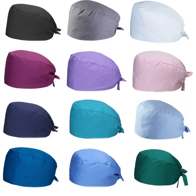 Vaulyer Cotton Working Caps With Button And Sweatband Adjustable Bouffant Hats Women Men Nurse Scrub Caps