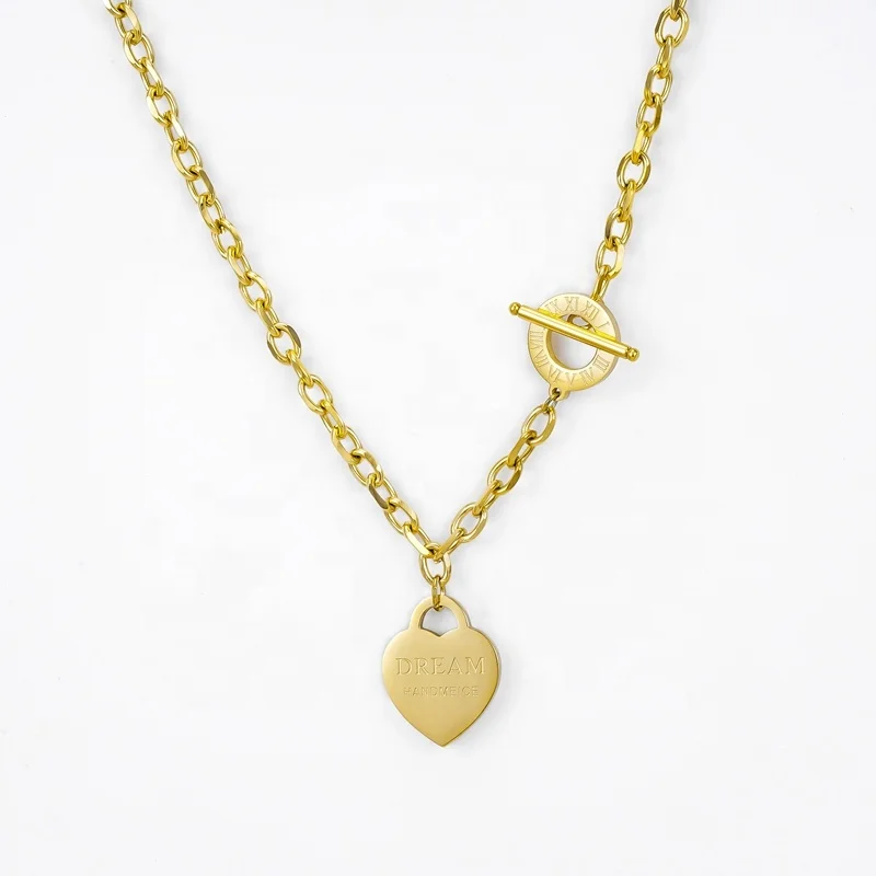 Wholesale 18k gold plated fashion jewelry stainless steel thin cuban curb chain coin round pendant necklaces for men and women