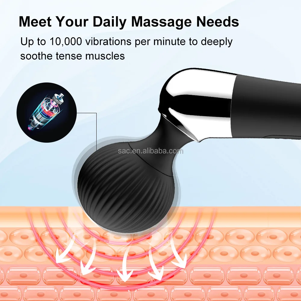 SacKnove New Adult Magnetic Usb 10 Frequency 5 Speed Curved Head Av Handy Vibrating Vagina Massager Wand Vibrator For Bed