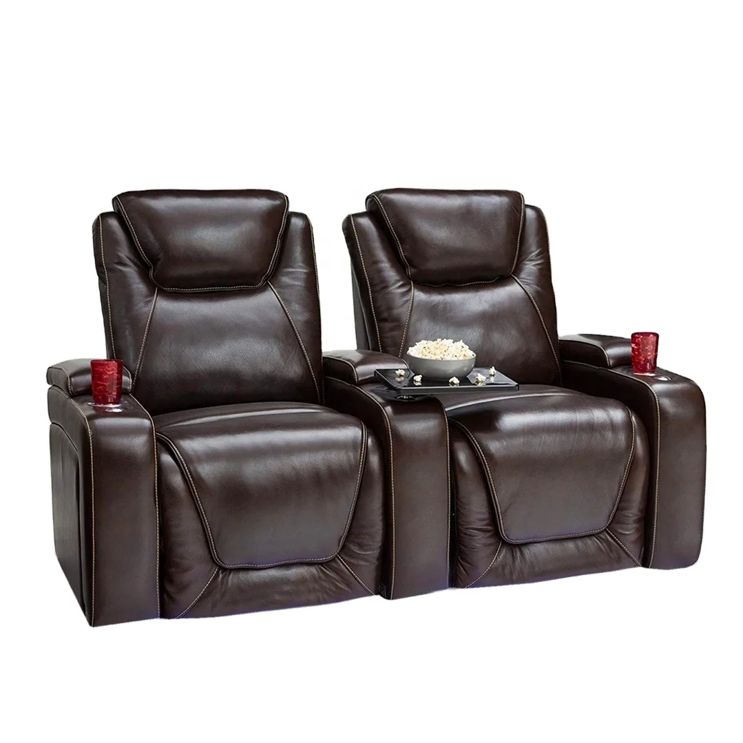 Geeksofa Furniture Home Theater Seating Reclining Leather Motion Recliner Sofa With LED Light And Cup Holder For Cinema Set