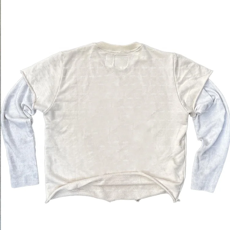 Finch Custom Y2K Double Layer Shirt Tee Heavyweight Cut And Sew Long Sleeve Raw Hem Blank T-shirts Cropped T Shirts Men