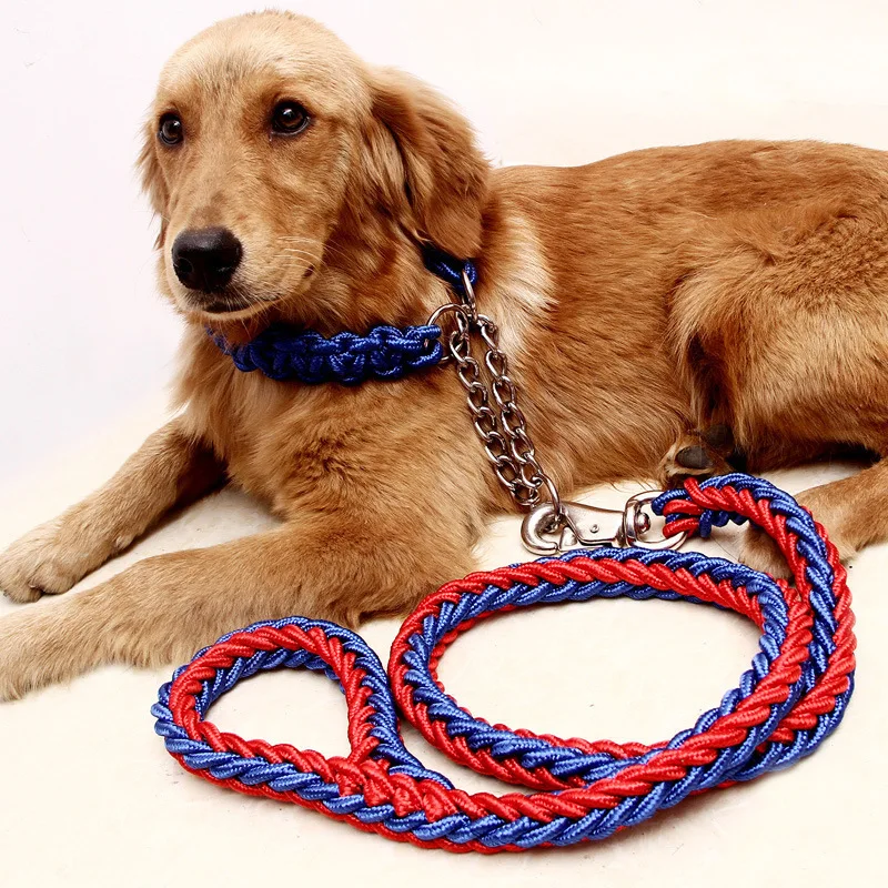 Dog Walking Leash Large-Strong Dog Leashes and Collar Sets Eight Strand Round Rope Braided Collar Rope Dog Leash