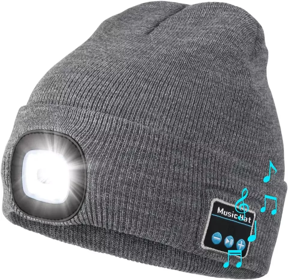 Music Hat Winter Wireless Headphone  Headset Mic Outdoor Cycling Hiking LED Light Knitted Blue tooth Earphone