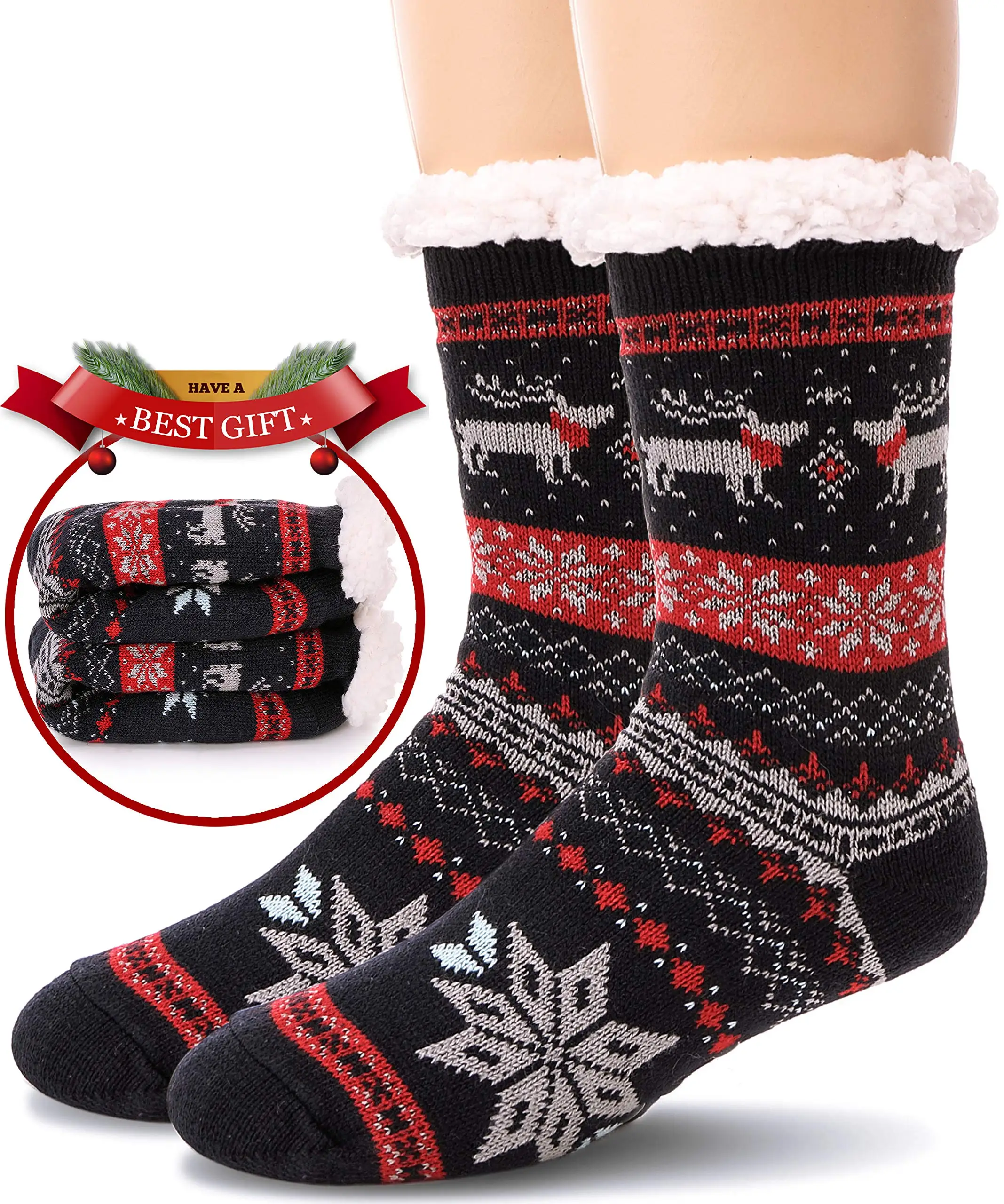 Custom Winter Cozy indoor Socks New Year Christmas Santa Claus Snowman Socks Christmas Socks