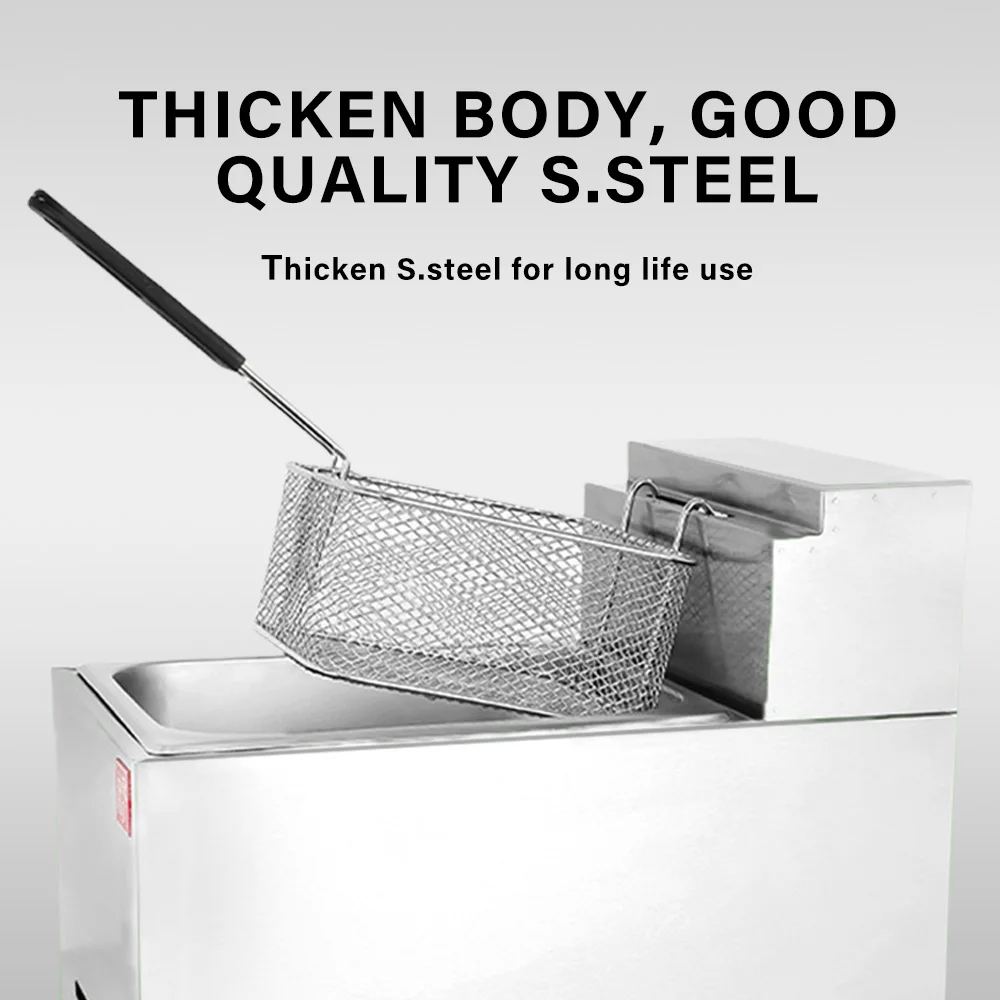OT71 6L Single Tank Countertop Gas Deep Fryer with Drain,Solid Basket and Lid for Restaurant and Commercial Use