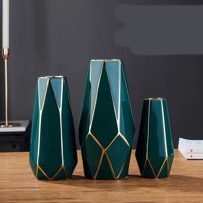 YOUYIZUO European Luxury Ceramic Travertine Vase Jar Short Flower Vase Round Ribbed  Vase Glass