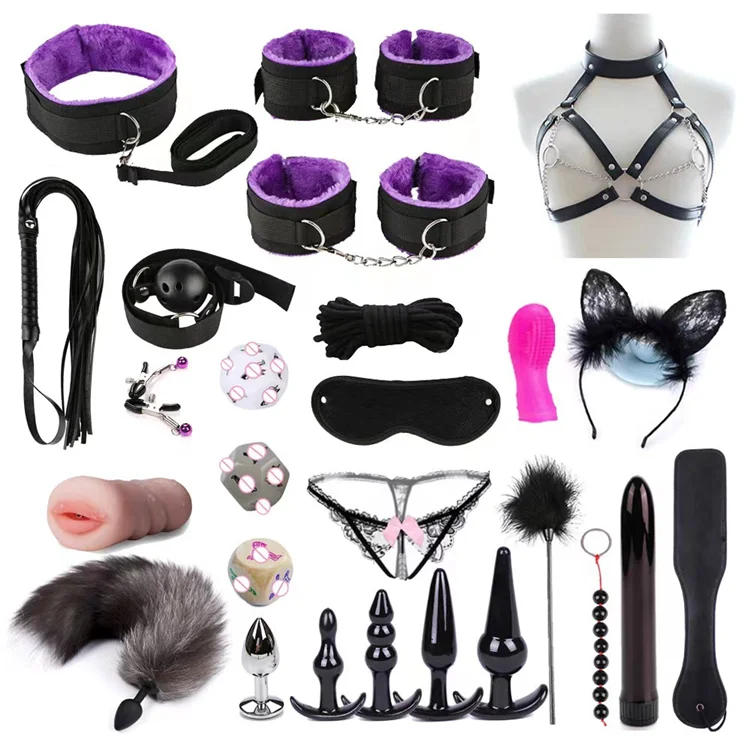 26pcs/kits BDSM Bondage Set With Sex Toys Japanese Bondage Suit Adult SM Bodysuit Novelty Games