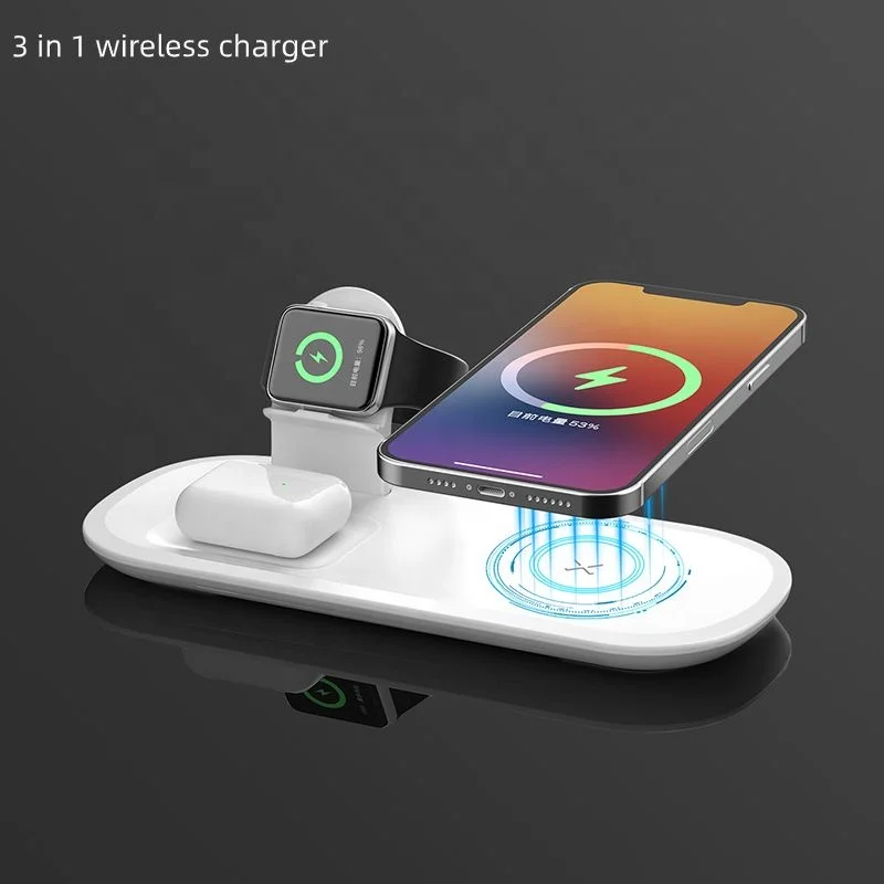 custom logo detachable 3 in 1 wireless charger stand 15w 3 in 1  wireless charger station