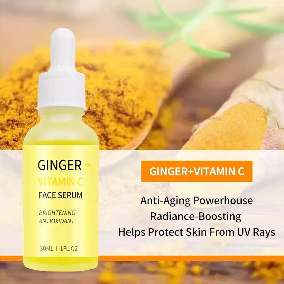 OEM Private Label Ginger Dark Spots Vegan Herbal Extract Vitamin C acne treatment Turmeric Serum