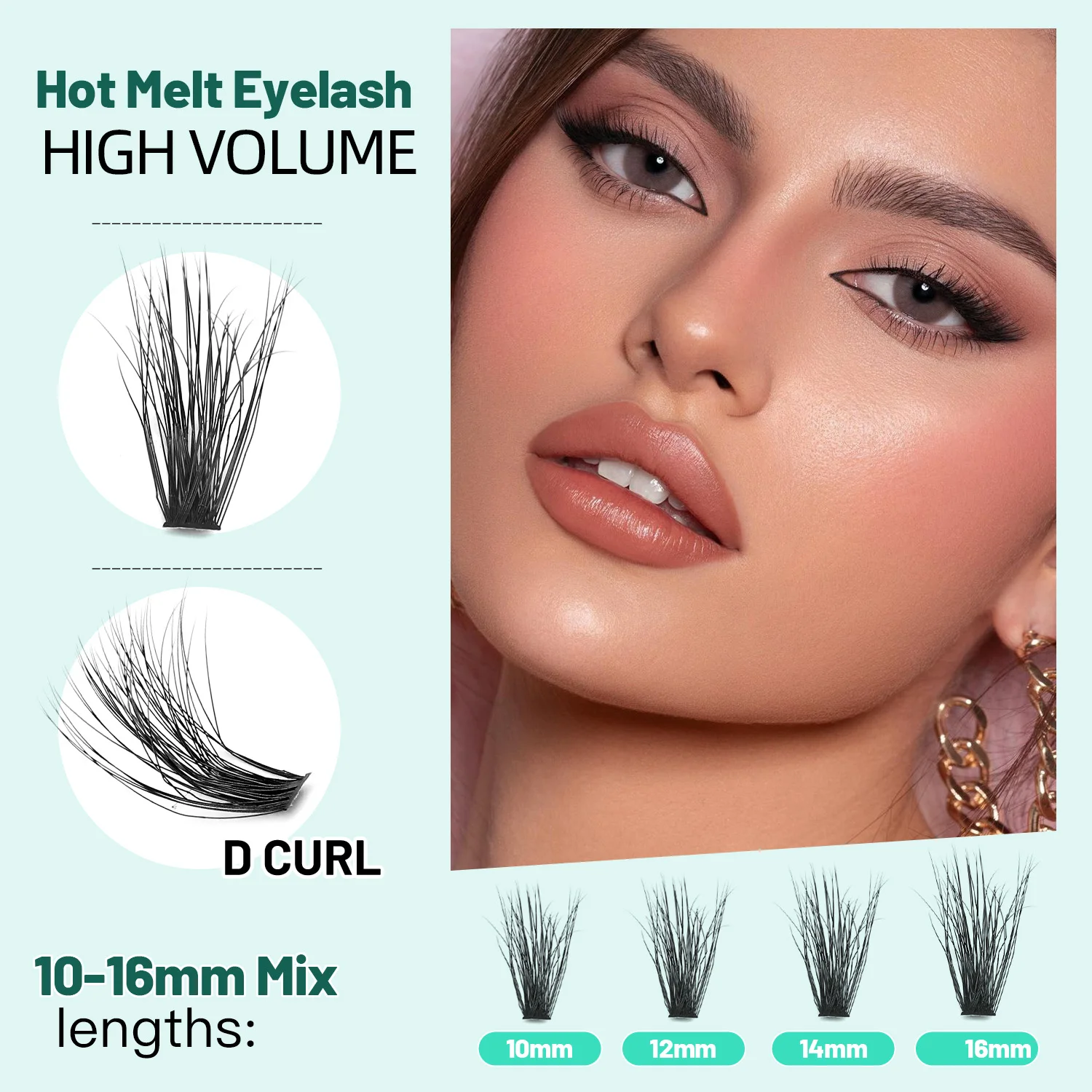 50D DIY Lash Extensions Kit 10-16mm Mixed D Curl Ribbons Natural Cluster Eyelash Long Stem Segmented Handmade CC CD DIY Lash Kit