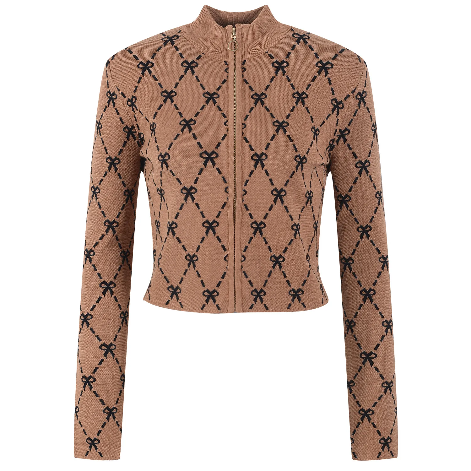 Bow Jacquard Cropped Knit Sweater Bow Custom Pattern Knitted Jumper Chunky Knit Cardigan