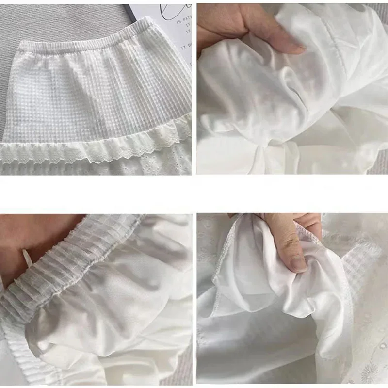 Women White Lace Skirts High Waist A-line Simple Cake Dress Multilayer Ruffles 2024 Spring Summer Ladies Elegant Pleated Skirts