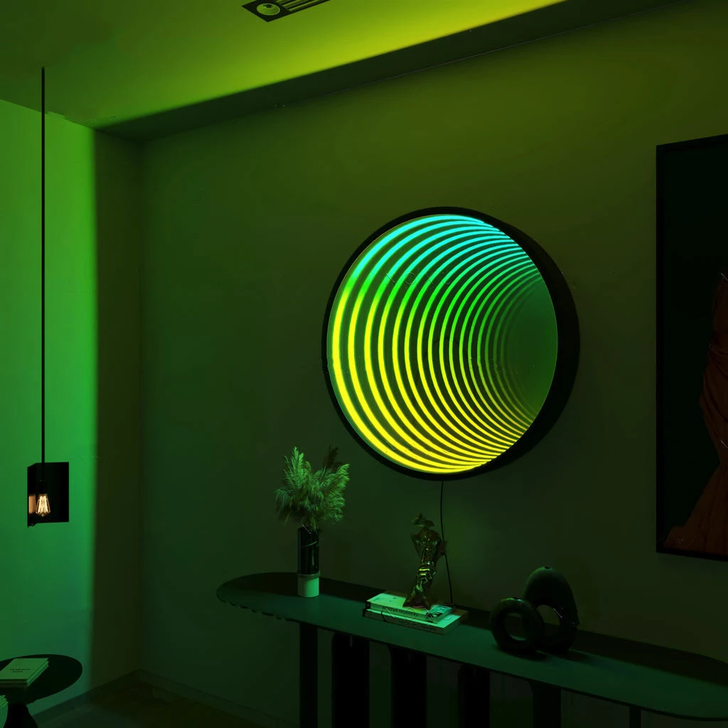 Tiktok Hot Selling LED Modern RGB 50CM Circle Geometric Mirror Tunnel Lamp Living Room Bedroom Wall Lamps With Remote Control