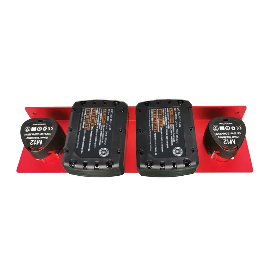 Battery Holder for Milwaukee M12, 4 Slot Metal Battery Storage Bracket, Milwaukee 12V Battery Wall Mount Bracket