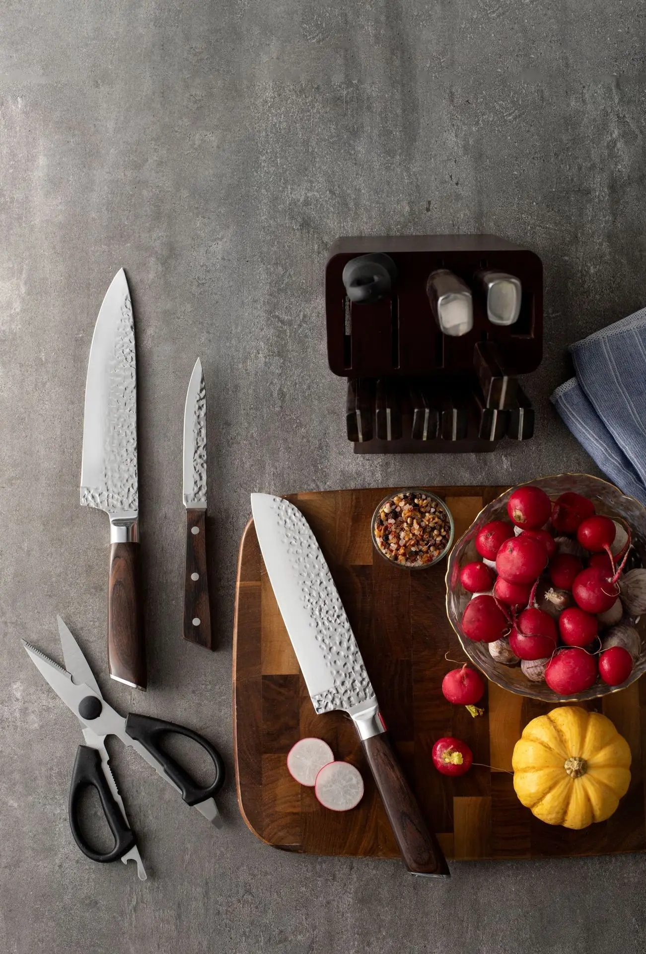 2024 Germany High Carbon Stainless Steel Chef Knife Block Set 15 Pieces Ultra Sharp Chef Kitchen Knife Set with Block Sharpener