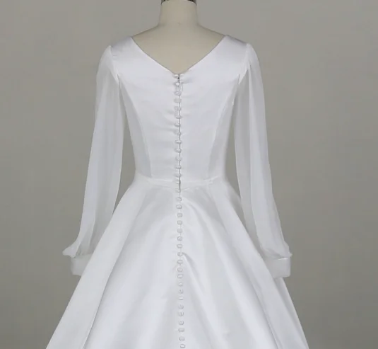 2024 duchess satin big A line with silky chiffon long sleeve long train Bridal Gowns Wedding Dresses