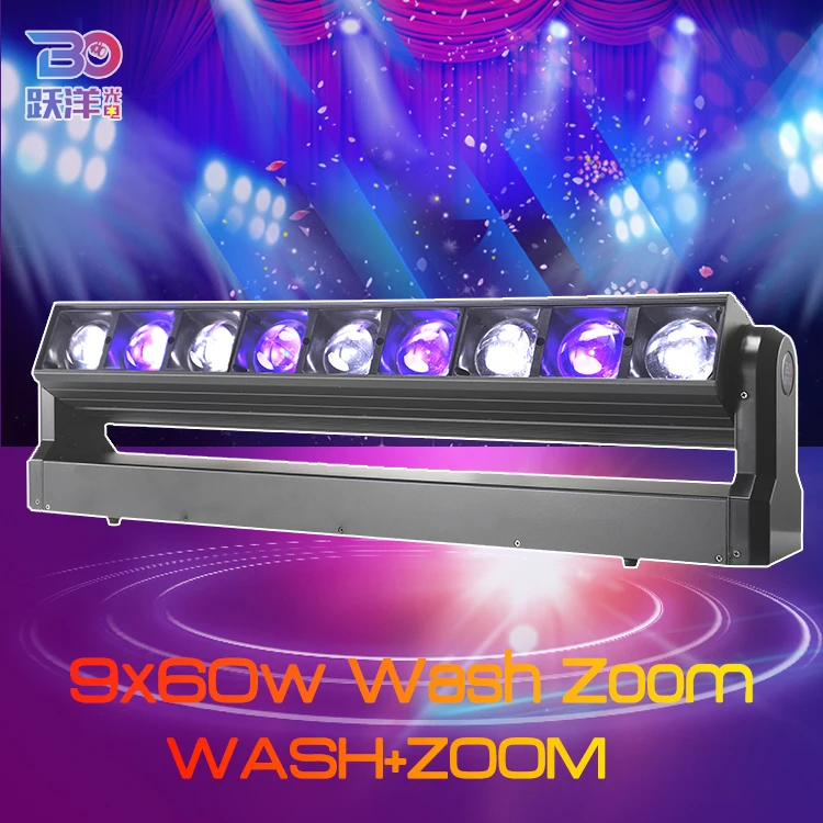 9x60w Zoom Wash Beam Nightclub Pixel Bar RGBW 4in1 LED Bar Moving Head DJ Light DMX Stage Lighting
