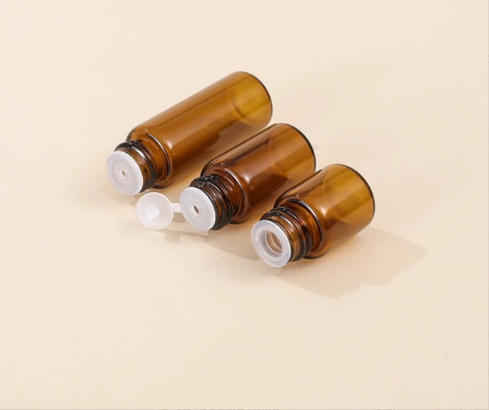 25pcs per pack 1/4 Dram 5/8 dram 1ml  2ml mini Amber Glass Essential Oil Bottle with orifice reducer gift box pack