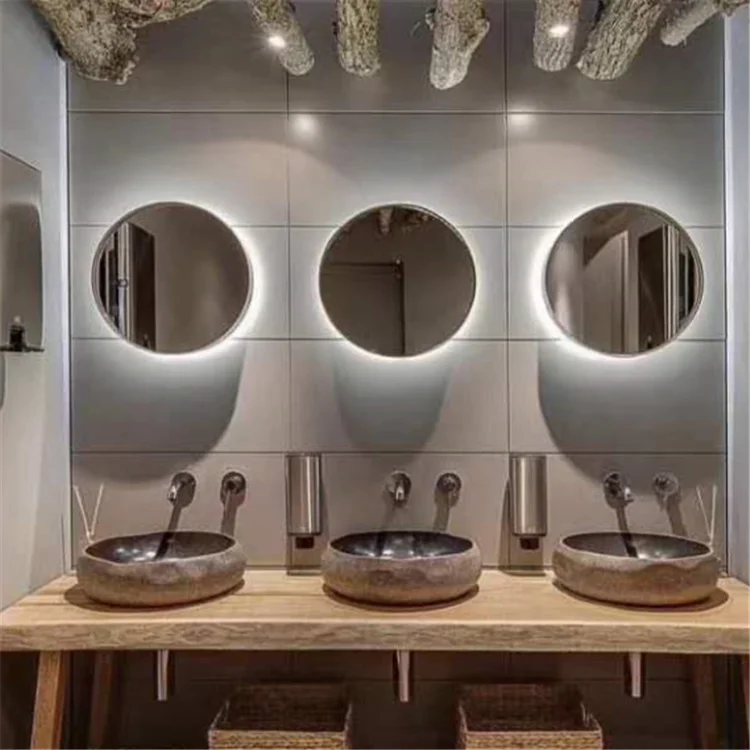 
Factory frameless toilet mirror with light large led circle mirror led light vanity mirror blue tooth speacker 