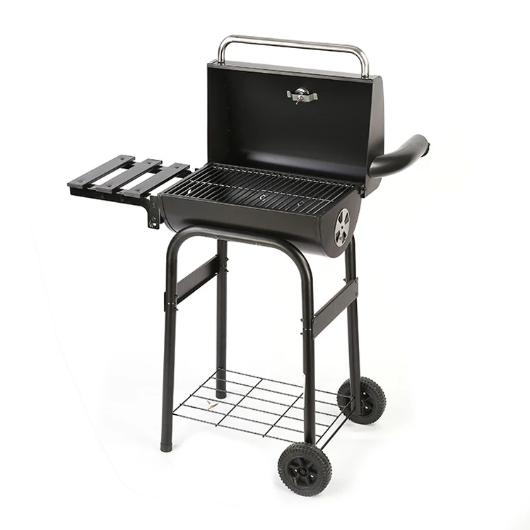 Built-in temperature gauge Barrel Charcoal Smoker BBQ Barbecue Grills with wheels for Outdoor Backyard