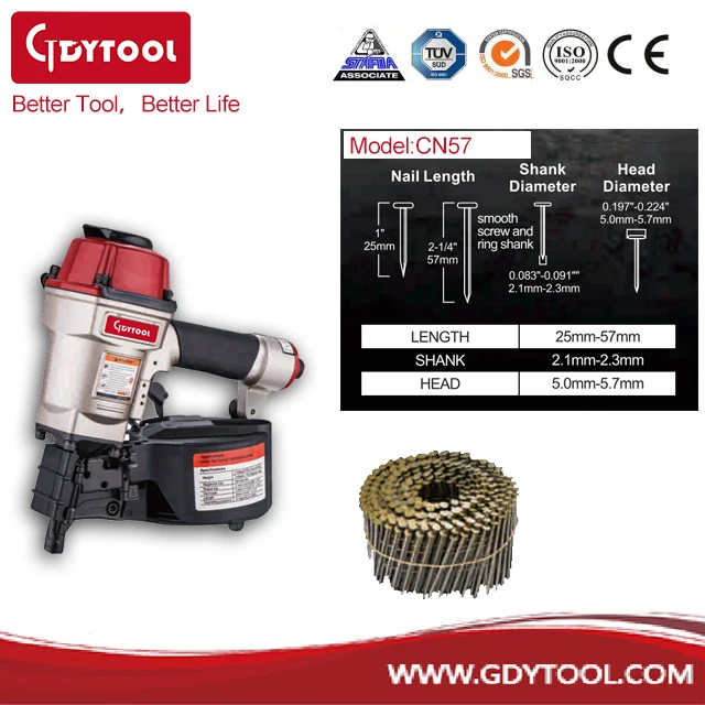Professional Coil Nail Gun CN57(CN55), roofing Coil Nailer Heavy duty Pneumatic Pallet MAX Nail Gun CN55 Air Nail Gun GDY-CN57