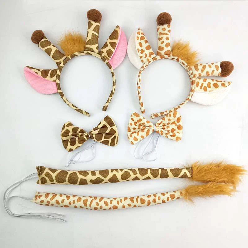 Giraffe Costume Set Giraffe Ears Nose Tail and Bow Tie Giraffe Animal Costume Kit Accessories for Kids Halloween Party