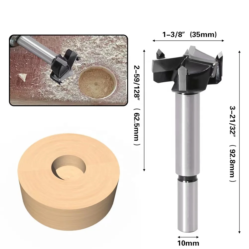 TGS 35mm 3 teeth Forstner tips Woodworking Hole Opener Hole Saw Hinge Boring Drill Bits Round Shank Carbidetipped Router Bits