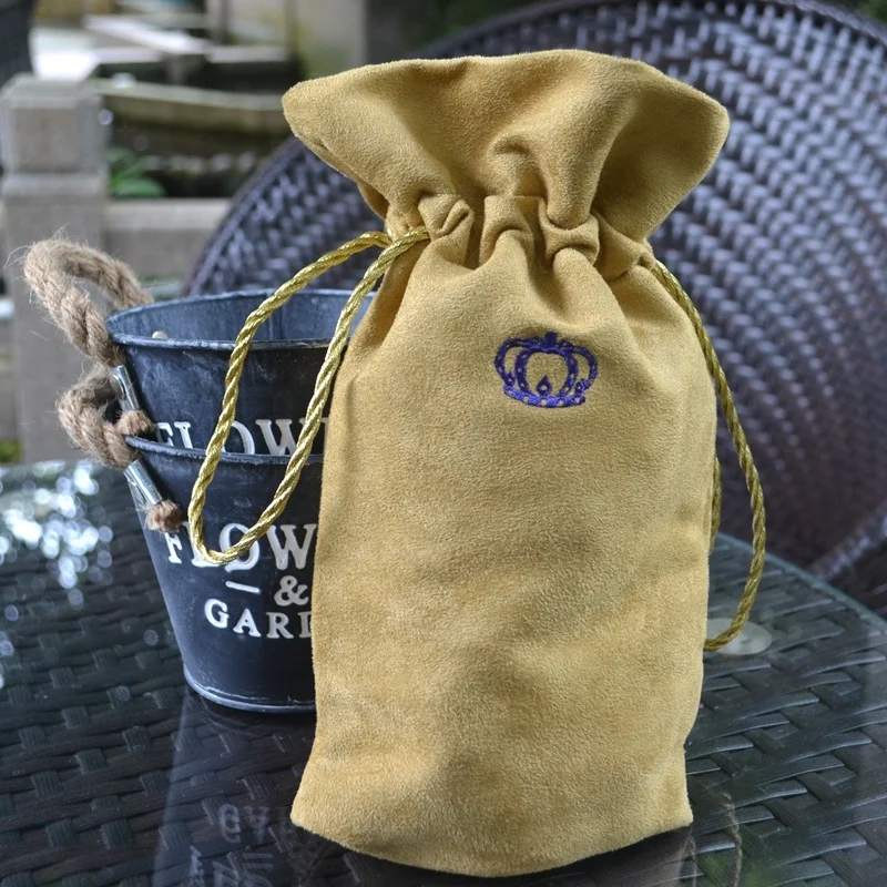 Manufacturer custom suede drawstring pouch high quality jewelry suede pouch golden drawstring gift pouch with logo