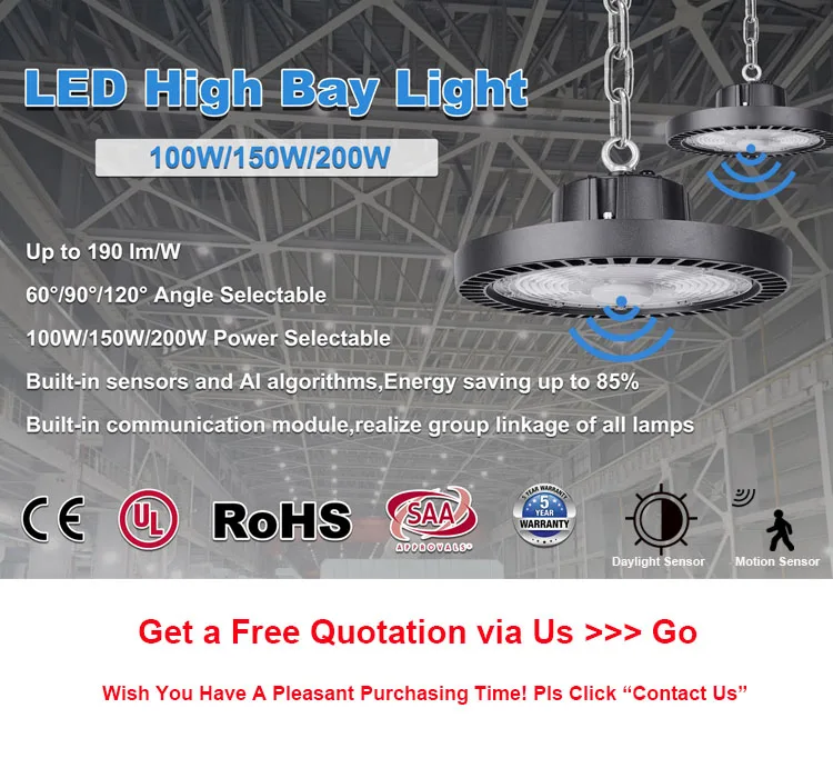 iLightsIn Intelligent motion sensor 190lm/w High light efficiency 100W 150W 200 watt ufo led high bay light fixture IP65