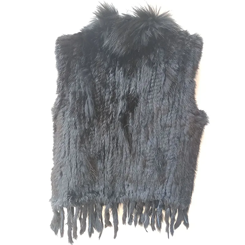 Hot sale Knitted Real Natural Rabbit Fur Gilet Women Fashion Genuine Fur Vest With Tassel Female Sleeveless Waistcoat